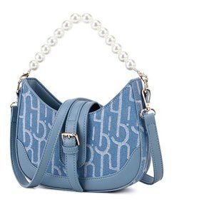 Half Moon Retro Baguette Bag, Pearl Chain Clutches